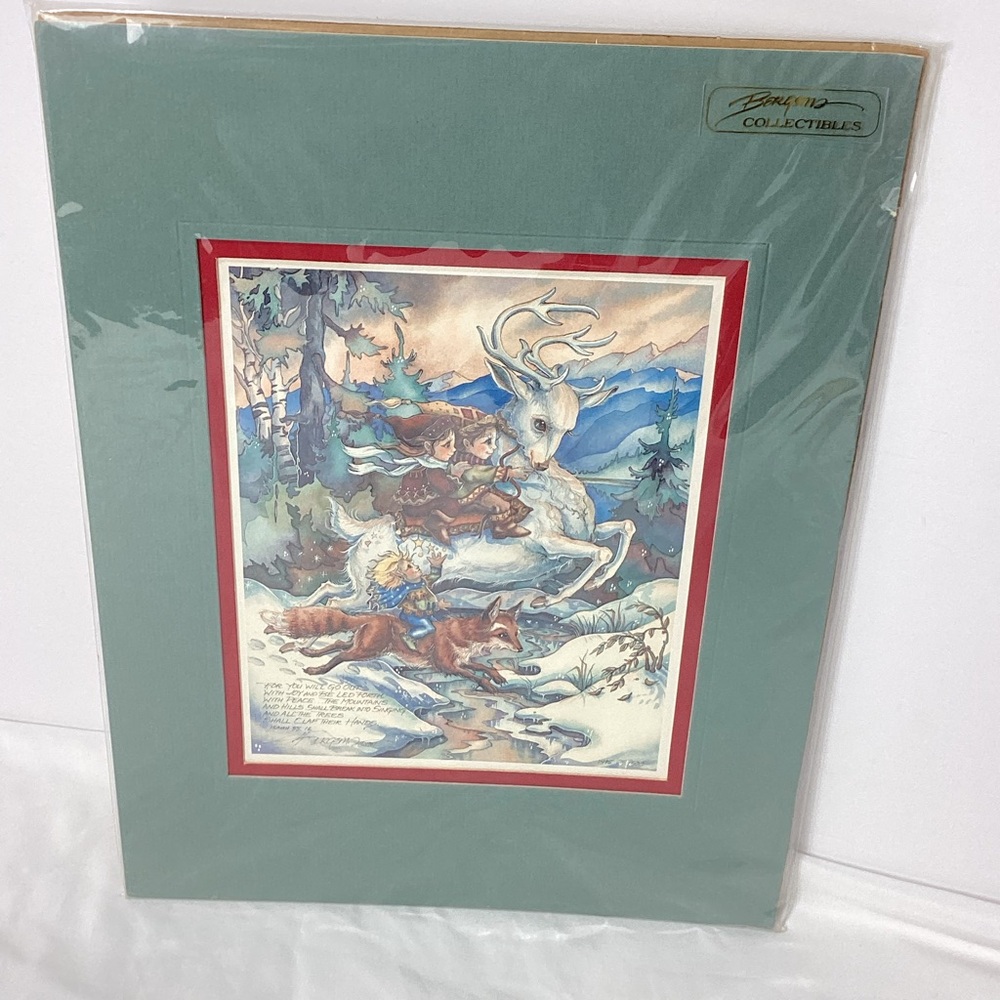 Bergsma Collectibles Framed Art Litho with Reindeer and Elves Dream Keepers